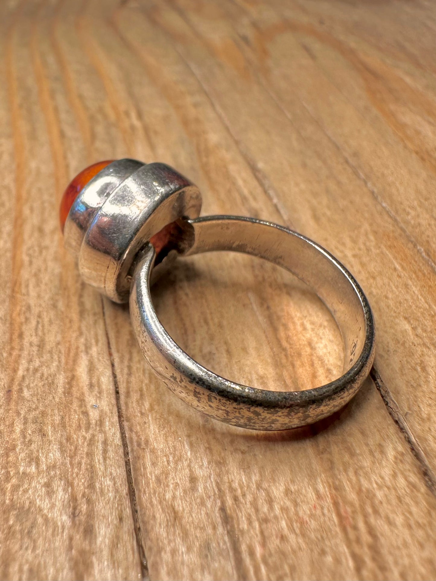 Vintage Amber Circle 925 Sterling Silver Size N Ring