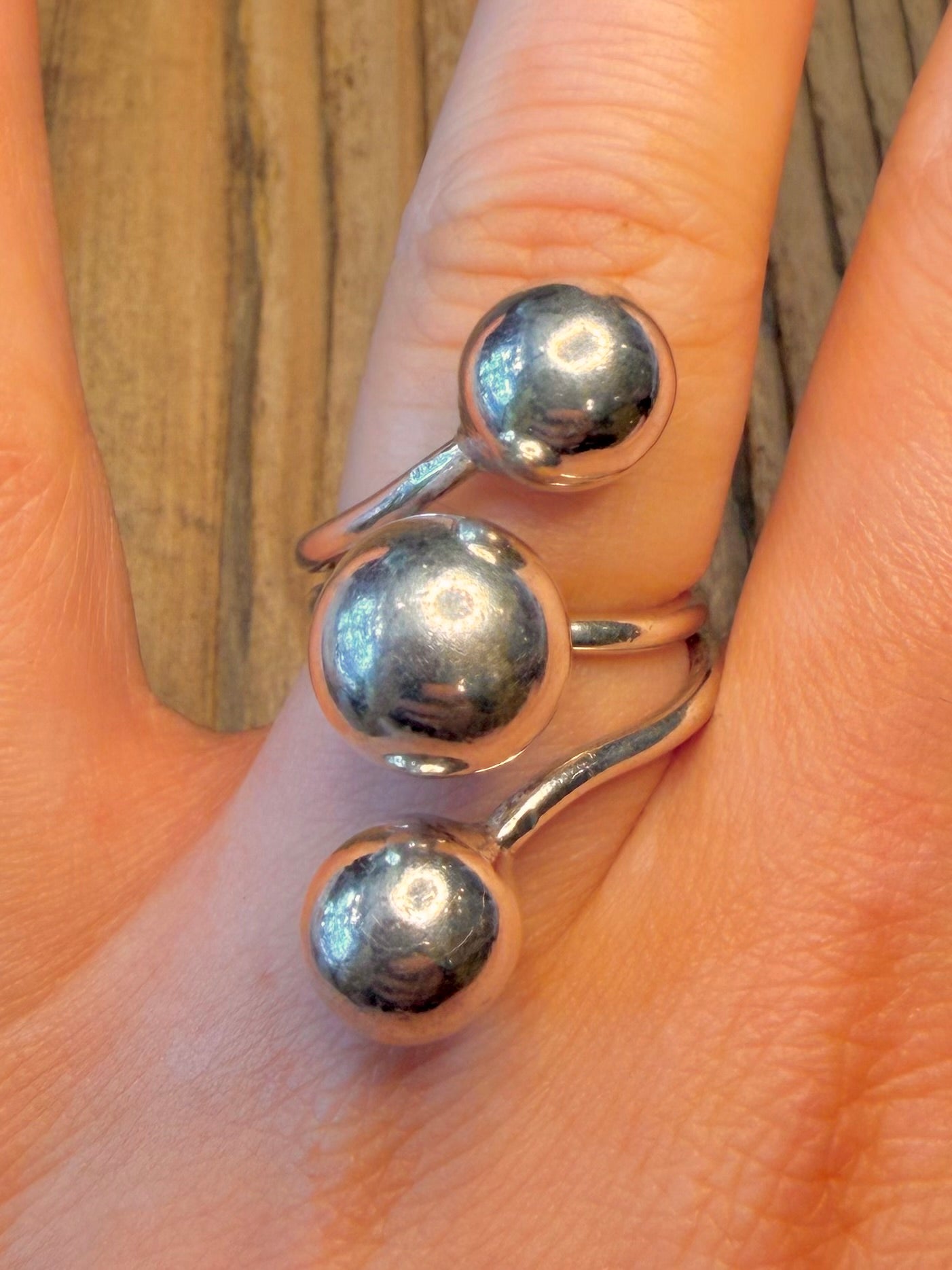 Modernist Multi Ball Wrap 925 Sterling Silver Size O Ring