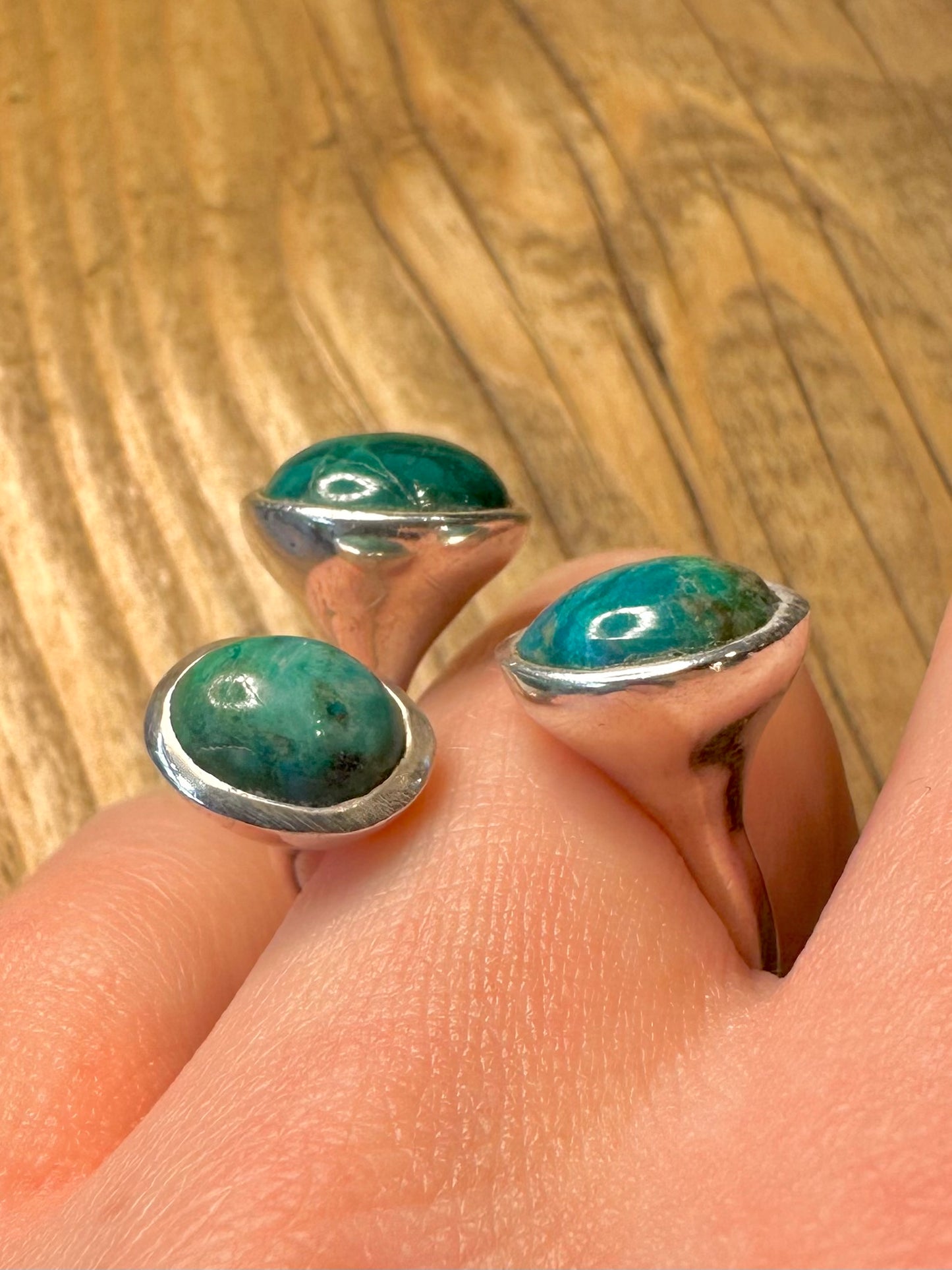 Abstrakter türkisfarbener Ring aus 925er Sterlingsilber, Größe N