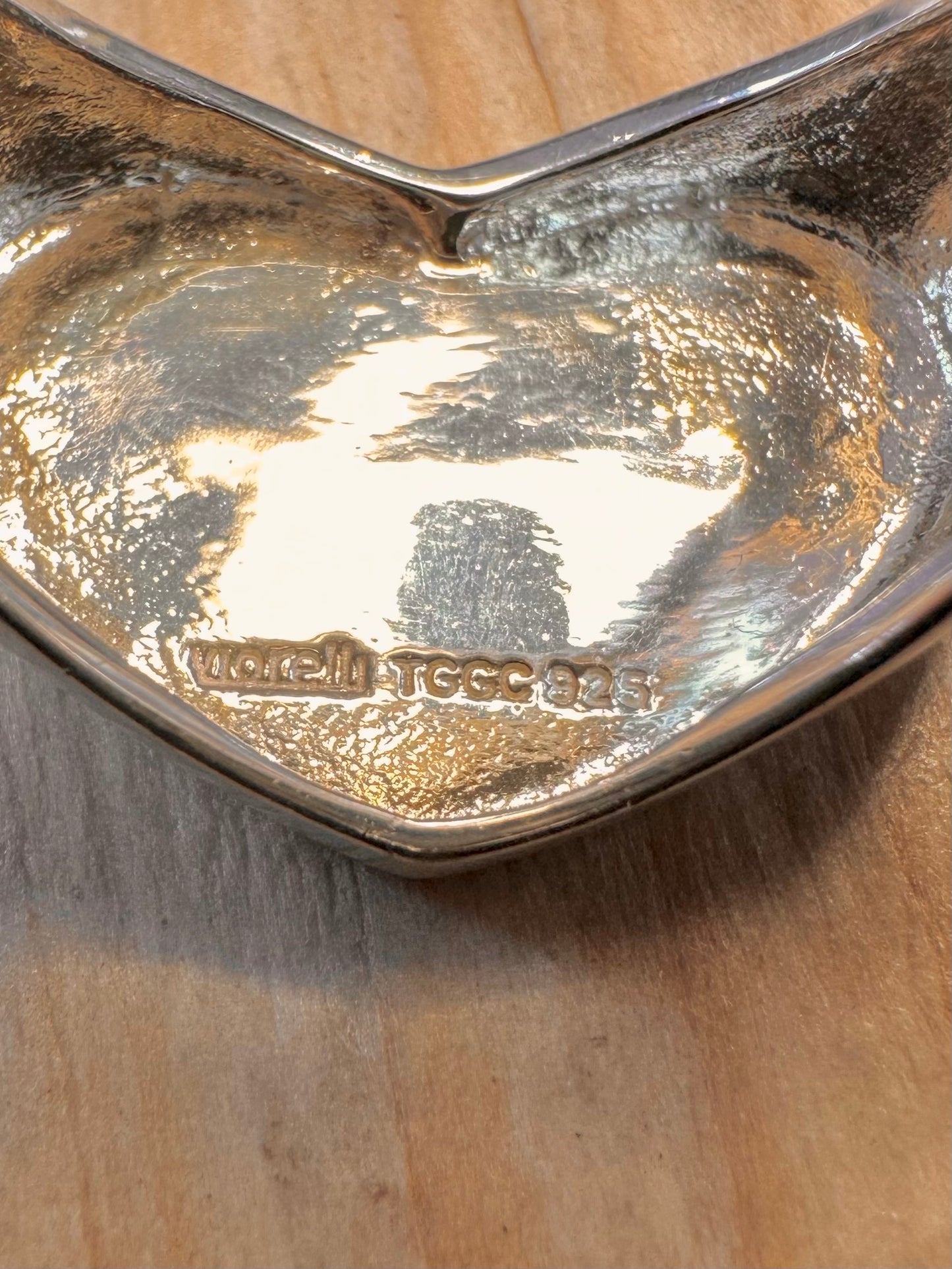 Modernist Hammered Heart 925 Silver Size R1/2 Ring