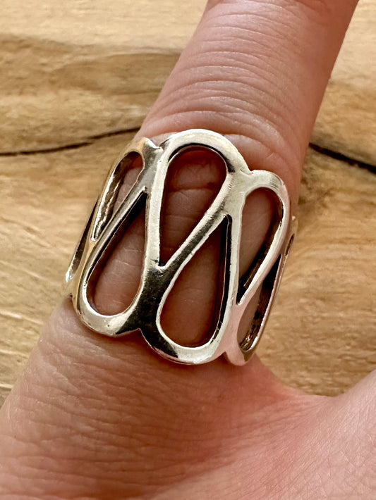 Vintage Abstract Wave 925 Silver Size L Ring