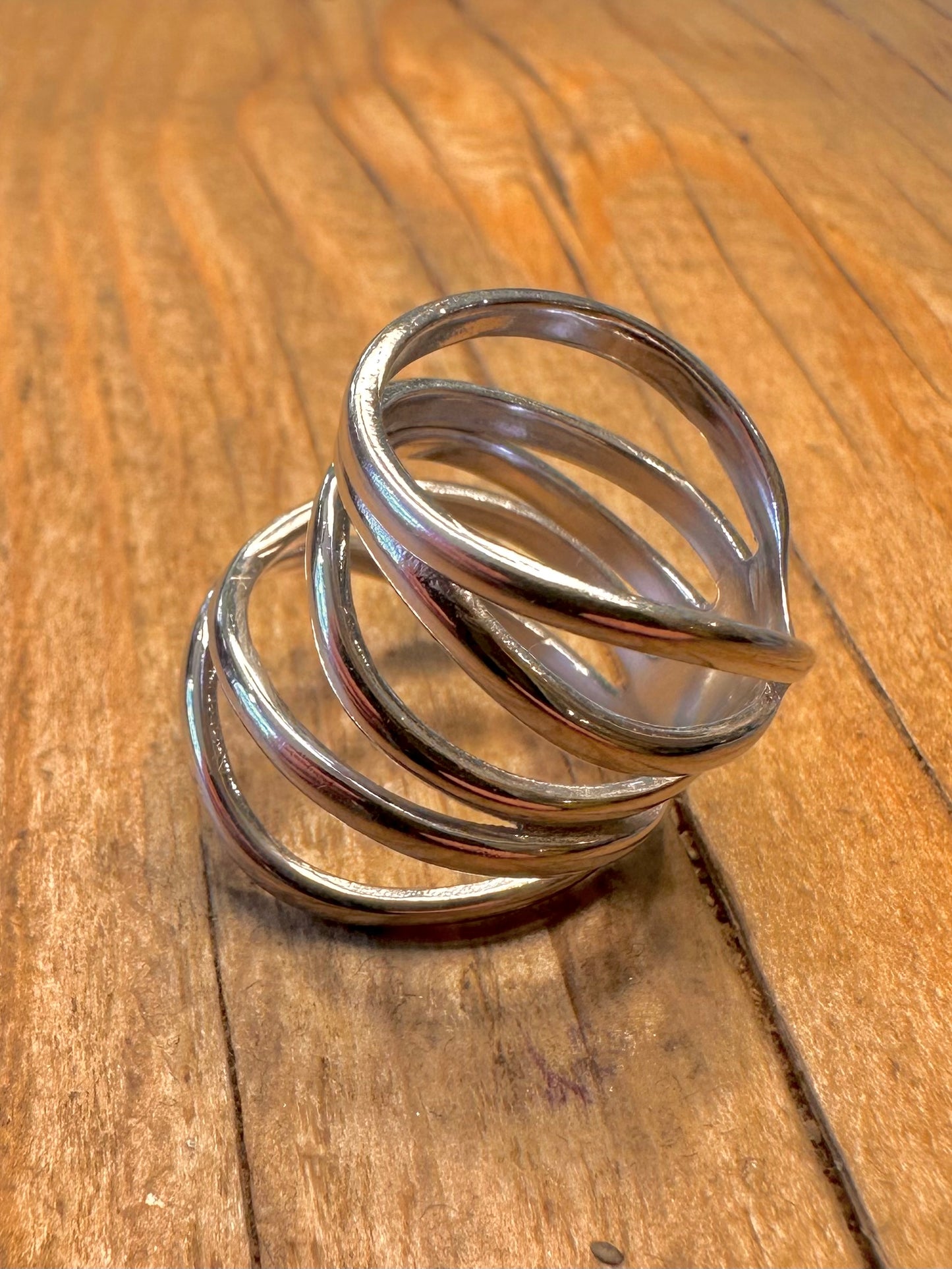 Abstract Multi Layer Long 925 Sterling Silver Size N Ring