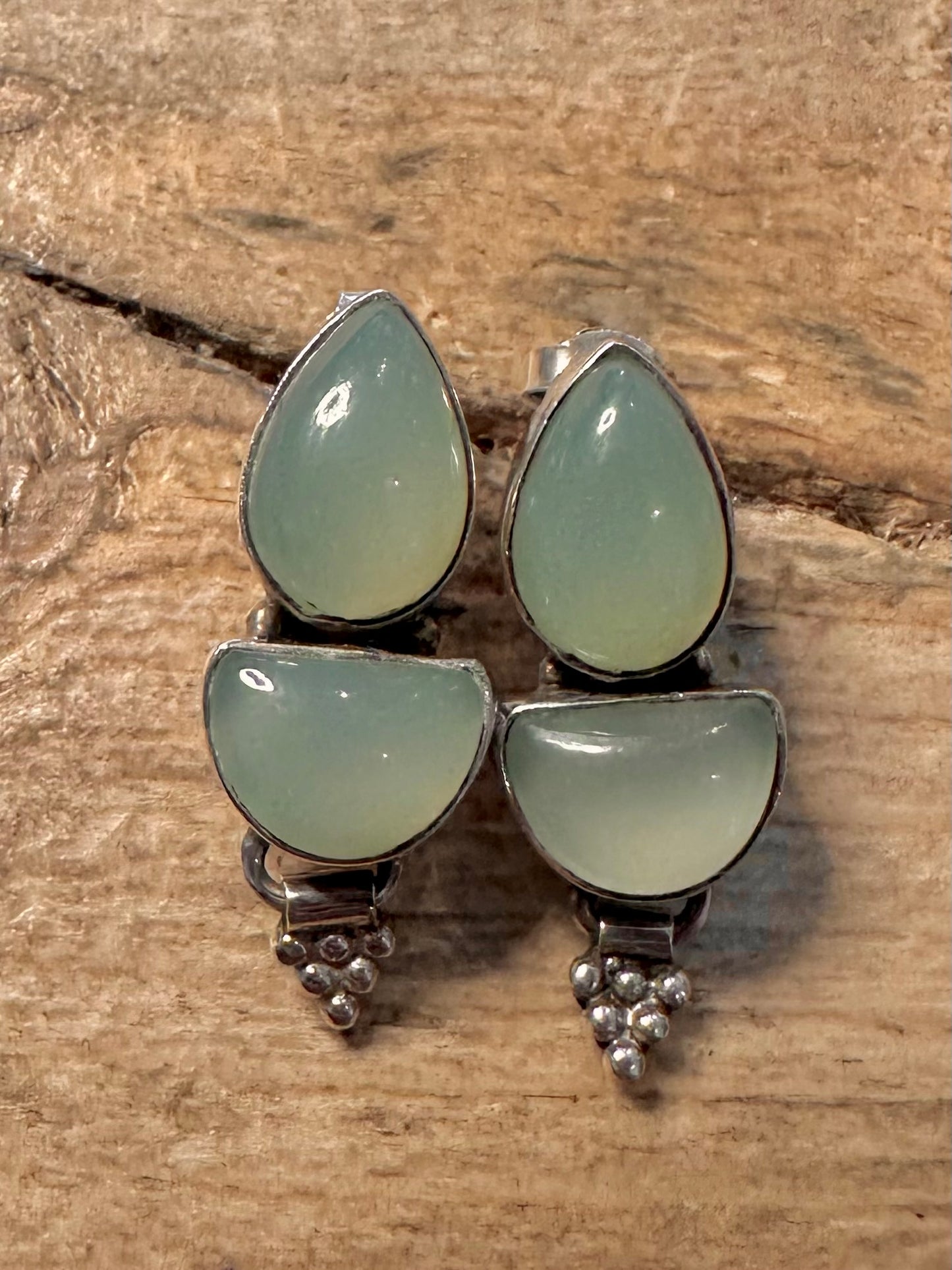 Vintage Chrysoprase 925 Silver Earrings