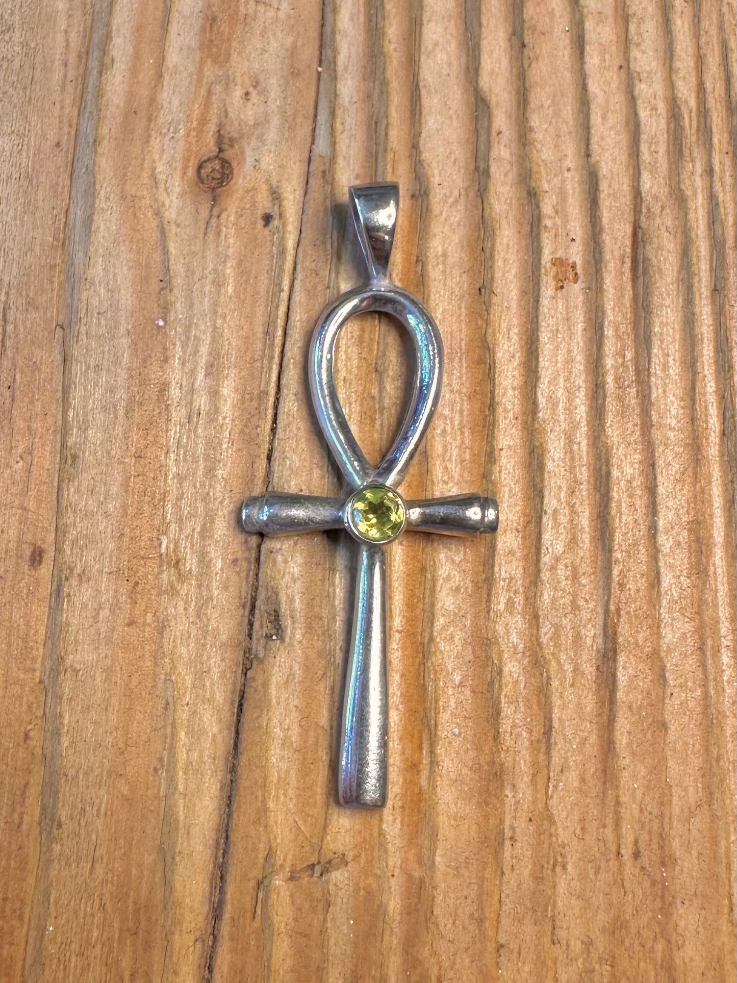 Ankh Green Stone 925 Sterling Silver Pendant