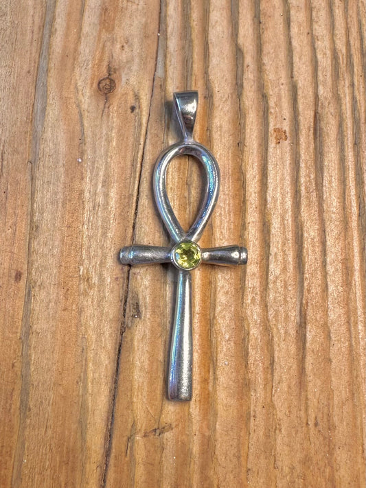 Ankh Green Stone 925 Sterling Silver Pendant