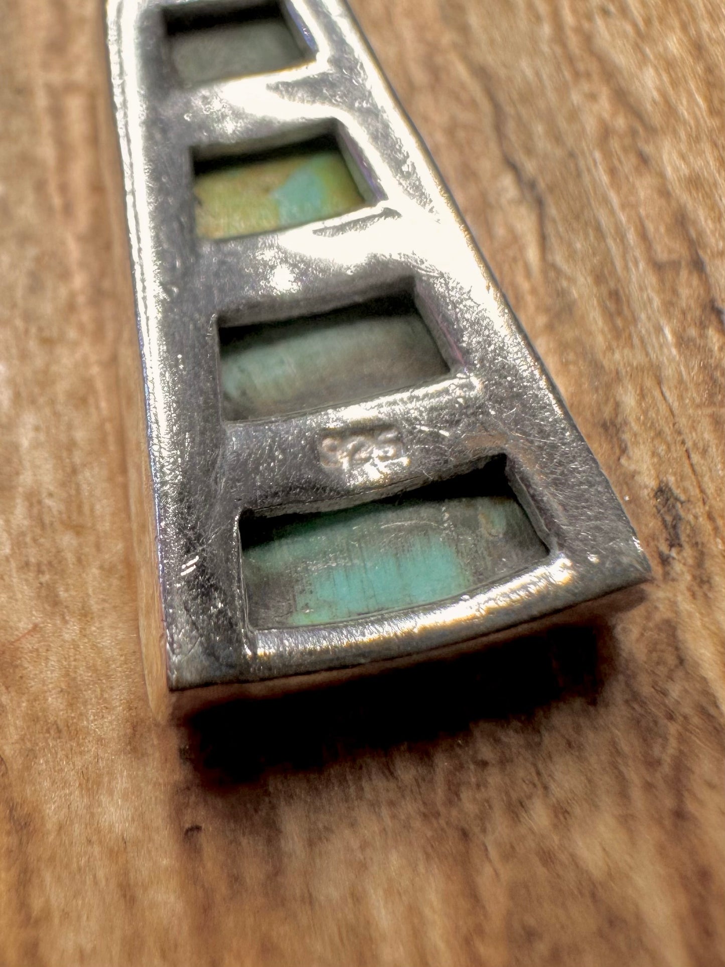 Vintage Turquoise Rectangle 925 Sterling Silver Pendant