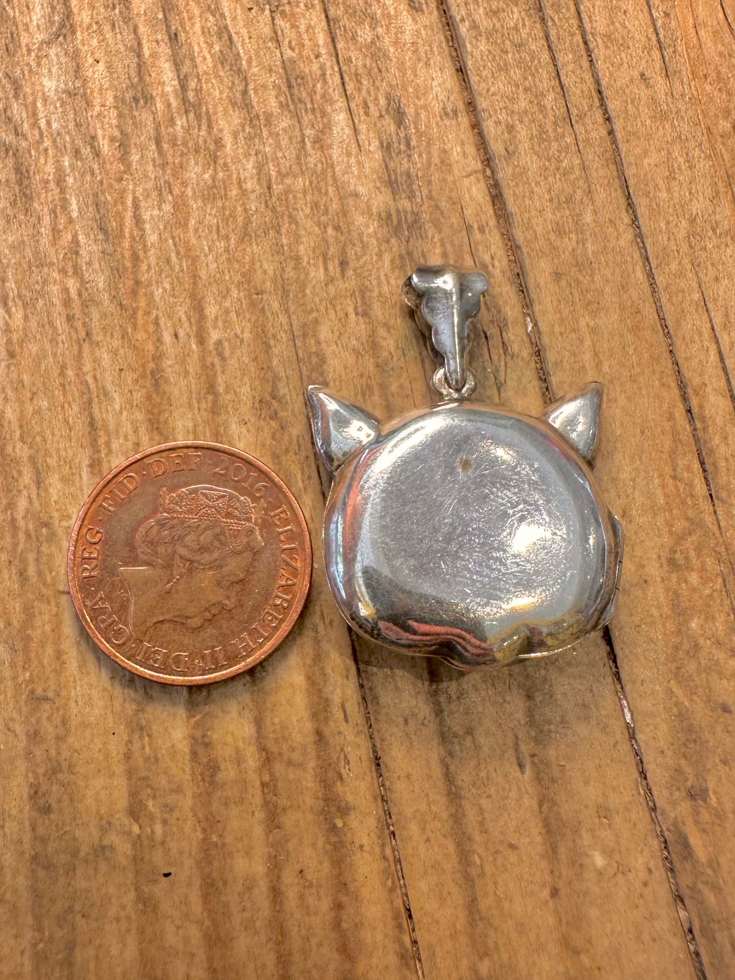Schweinekopf Medaillon 925 Sterling Silber Anhänger