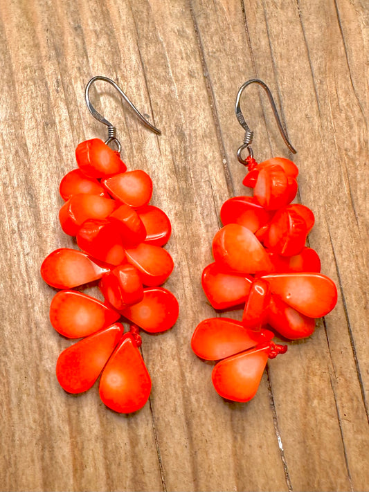 Vintage Coral Dangle 925 Sterling Silver Earrings