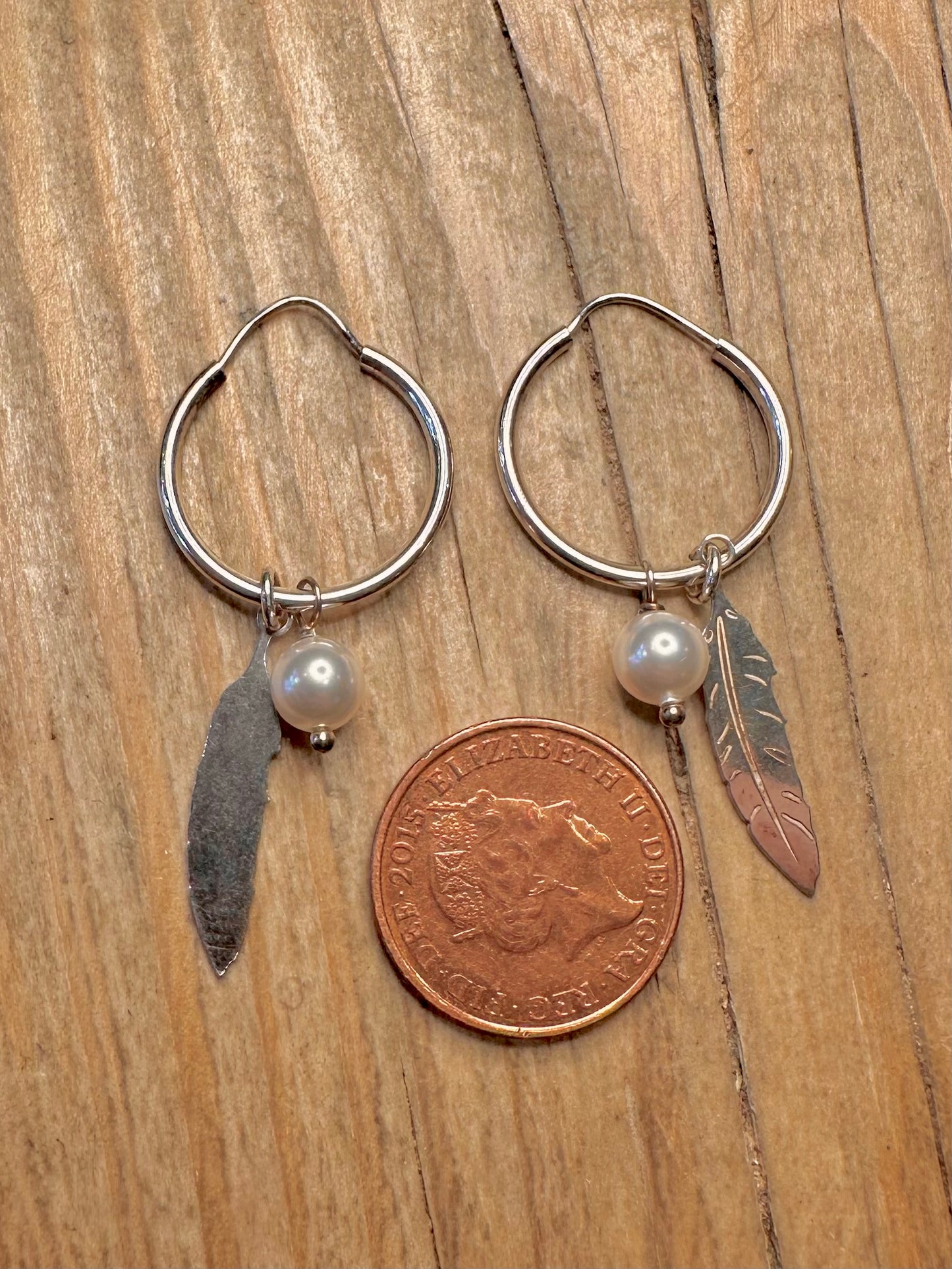 Modern Hoops Leaf Pearl 925 Sterling Silver Earrings