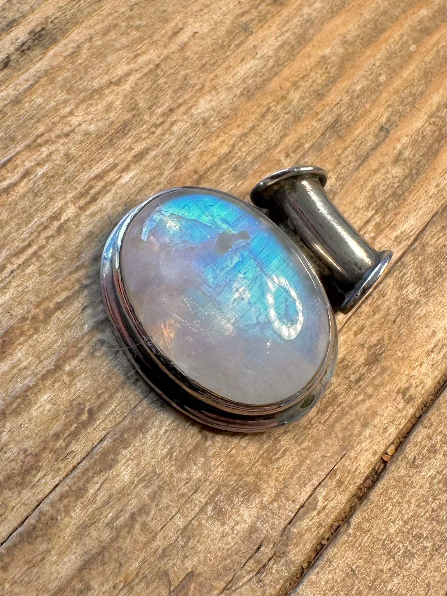 Regenbogen-Mondstein ovaler 925 Sterling Silber Anhänger