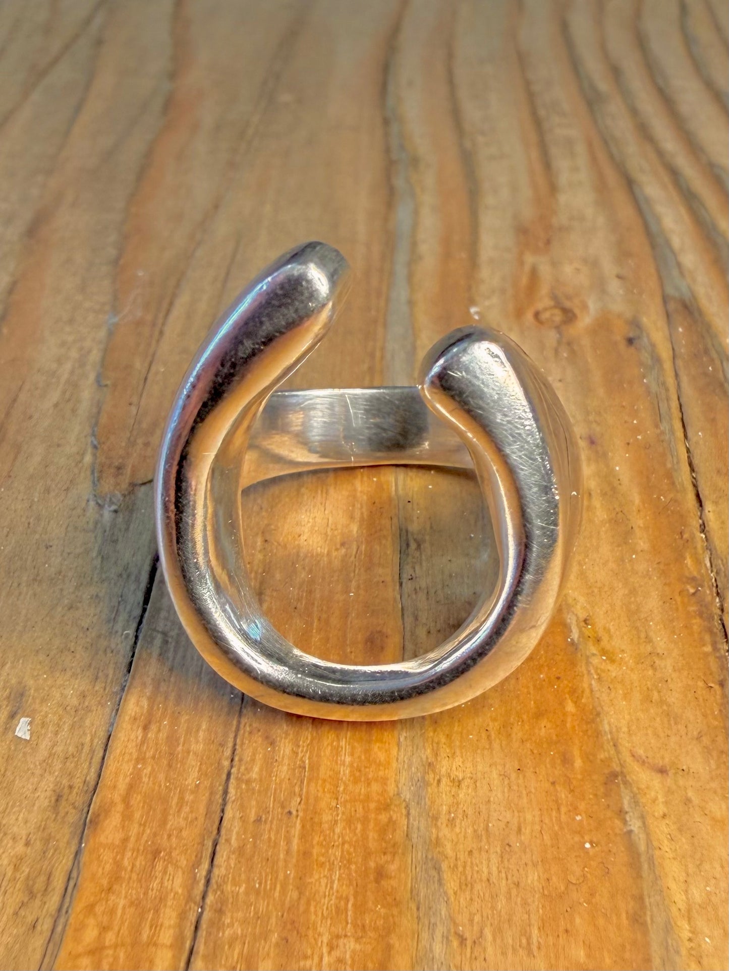 Abstract Curved Shaped Solid 925 Sterling Silver Size S1/2 Ring