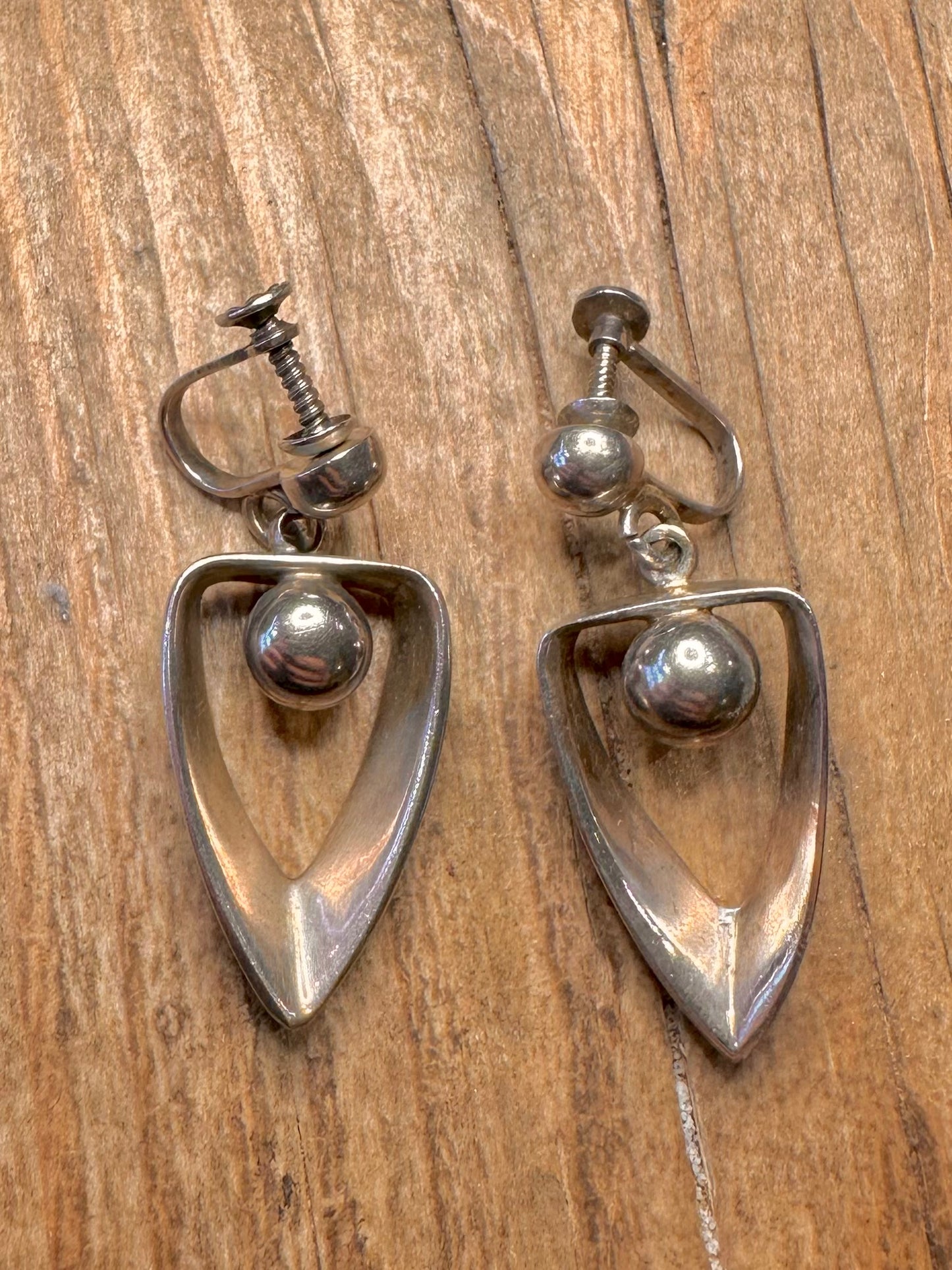 Vintage Rancho Alegre Miguel Martinez Modernist Screw On 925 Sterling Silver Earrings