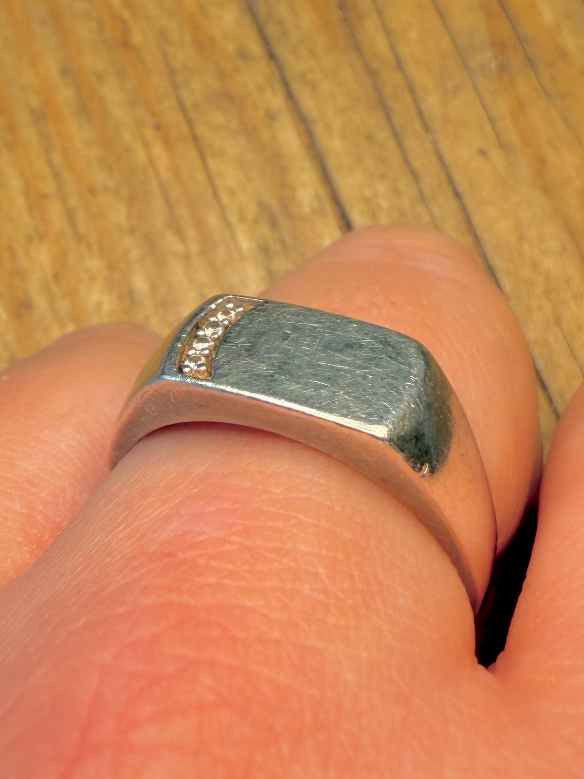 Rectangle Signet Diamond 925 Sterling Silver Size U1/2 Ring