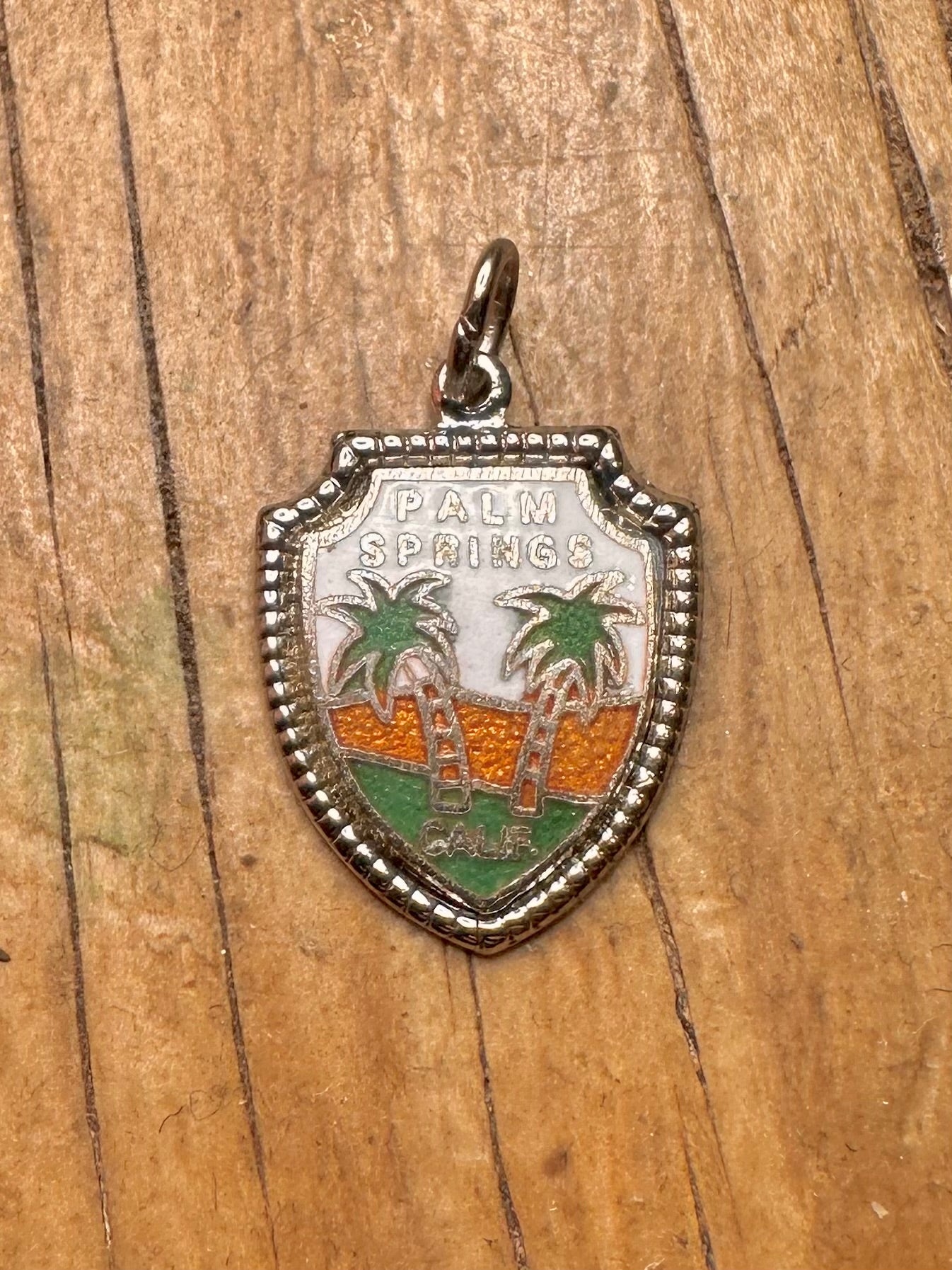 Vintage Enamel Palm Springs Shield 925 Sterling Silver Charm Pendant