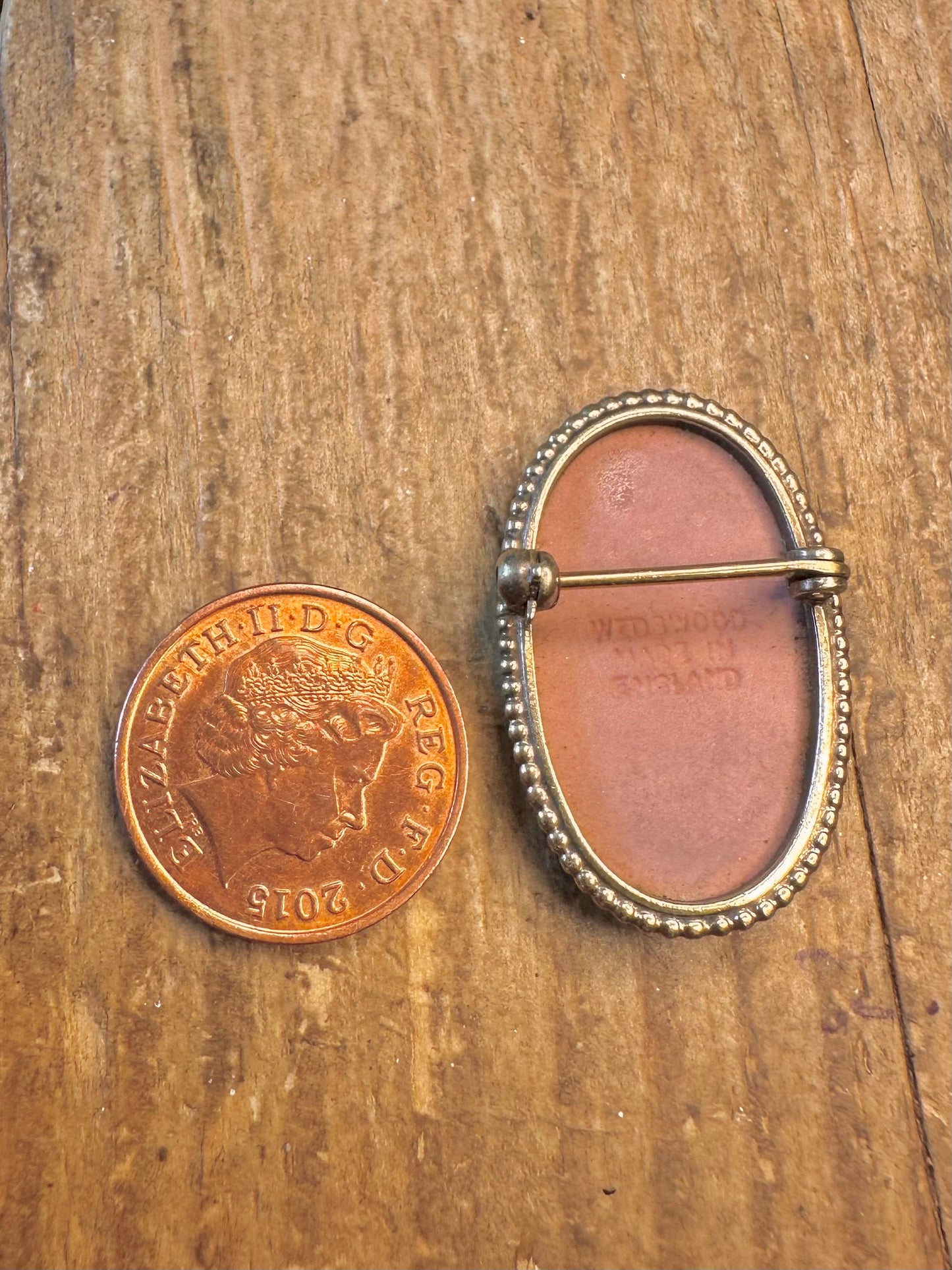Wedgwood Pink Cameo Made in England Gold on Silver Brooch