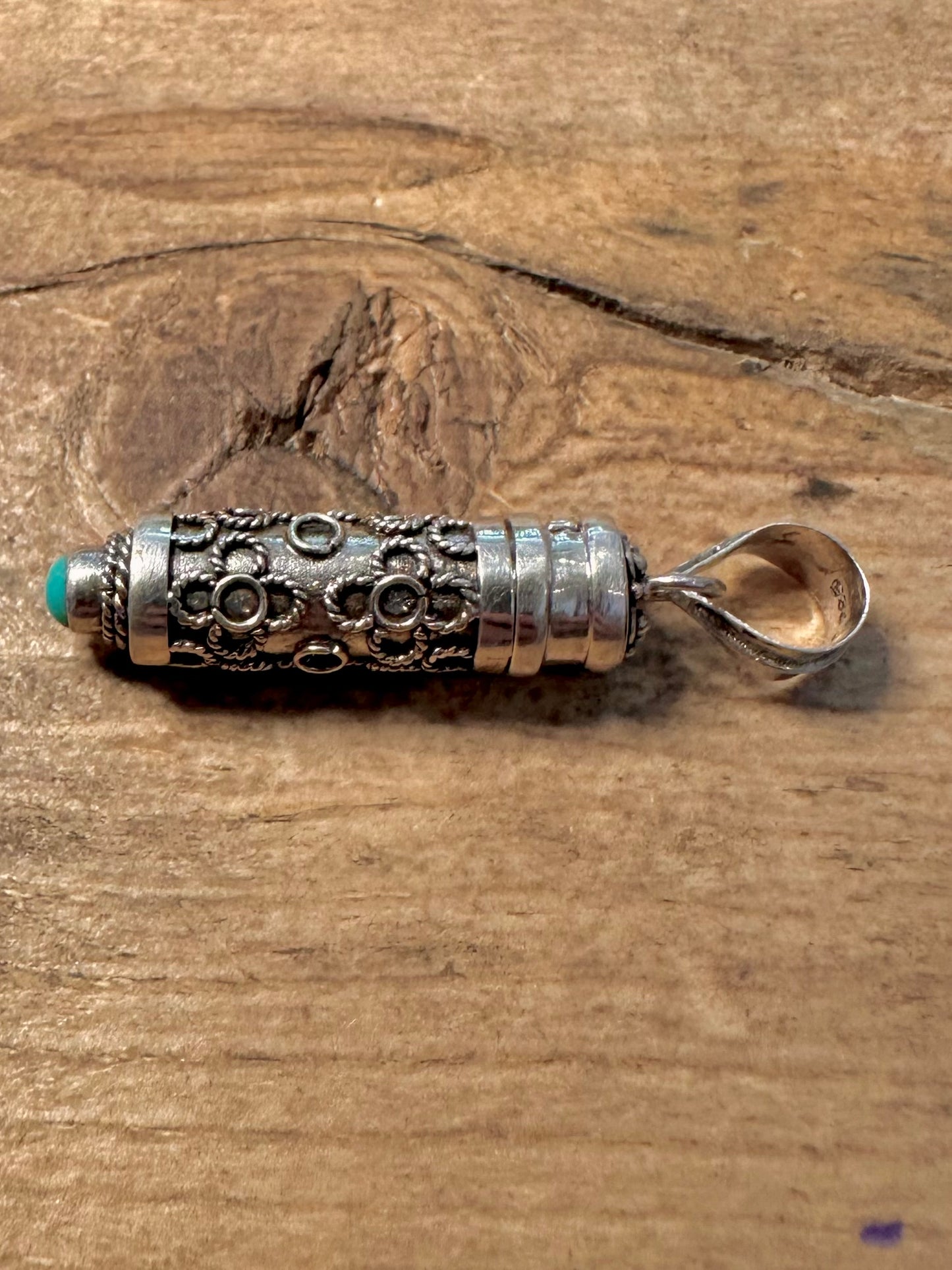 Modern Prayer Cylinder Box Turquoise 925 Silver Pendant