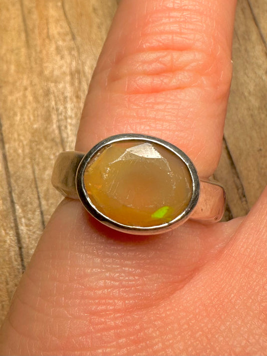 Modern 2022 Faceted Opal 925 Sterling Silver Size L Ring