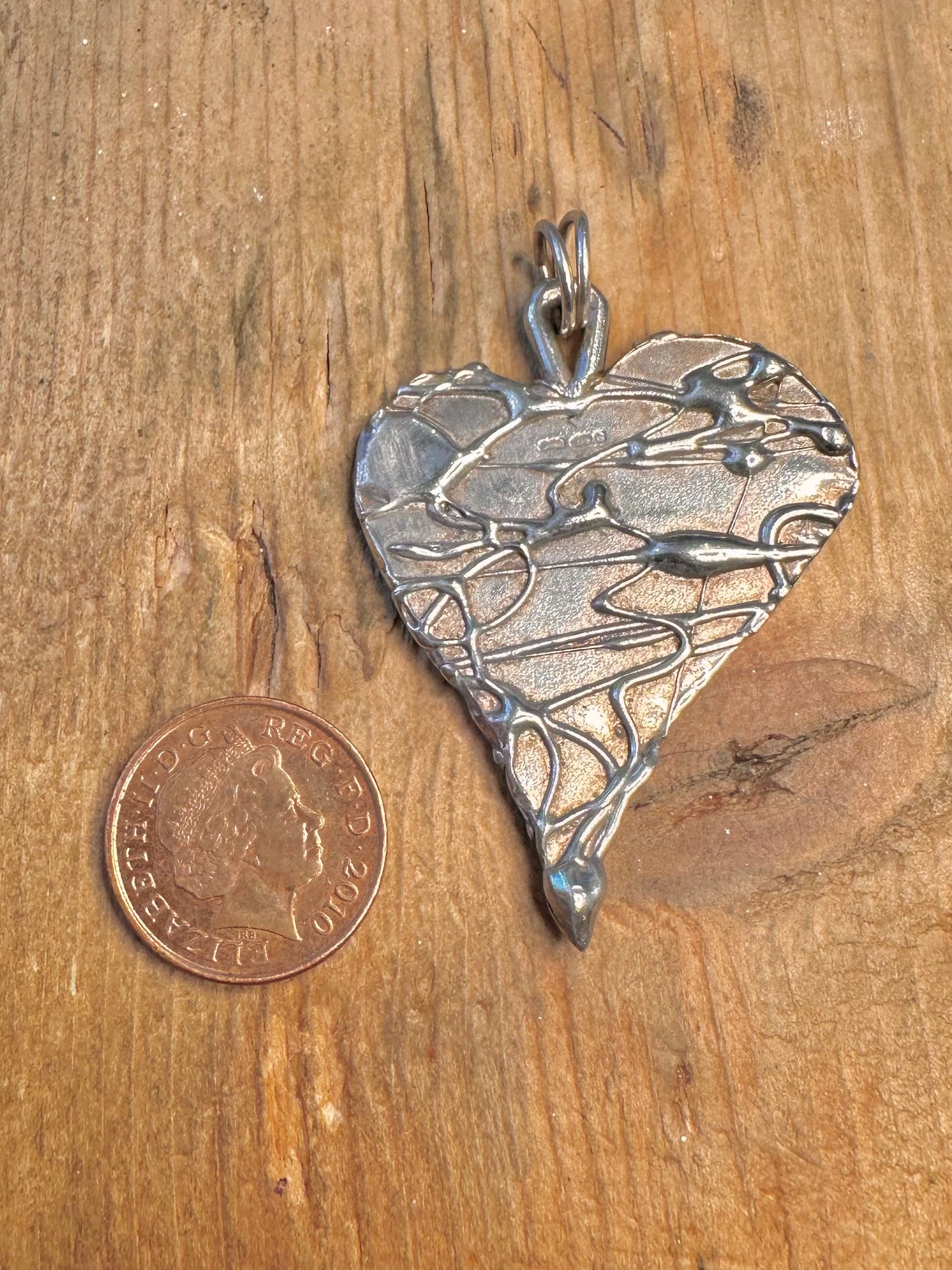Abstract Heart Textured 925 Sterling Silver Pendant
