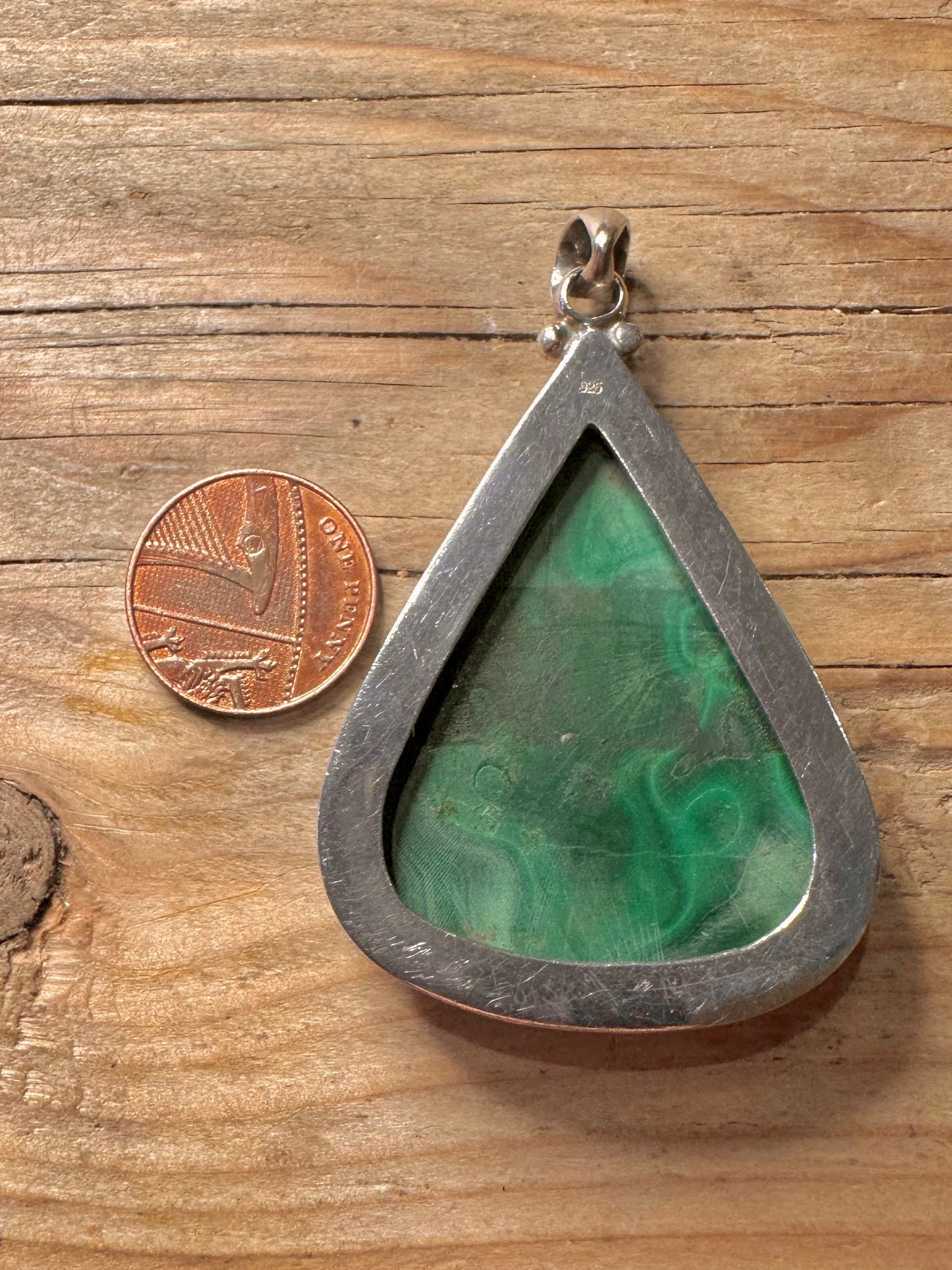 Vintage Malachit Tropfen 925 Sterling Silber Anhänger
