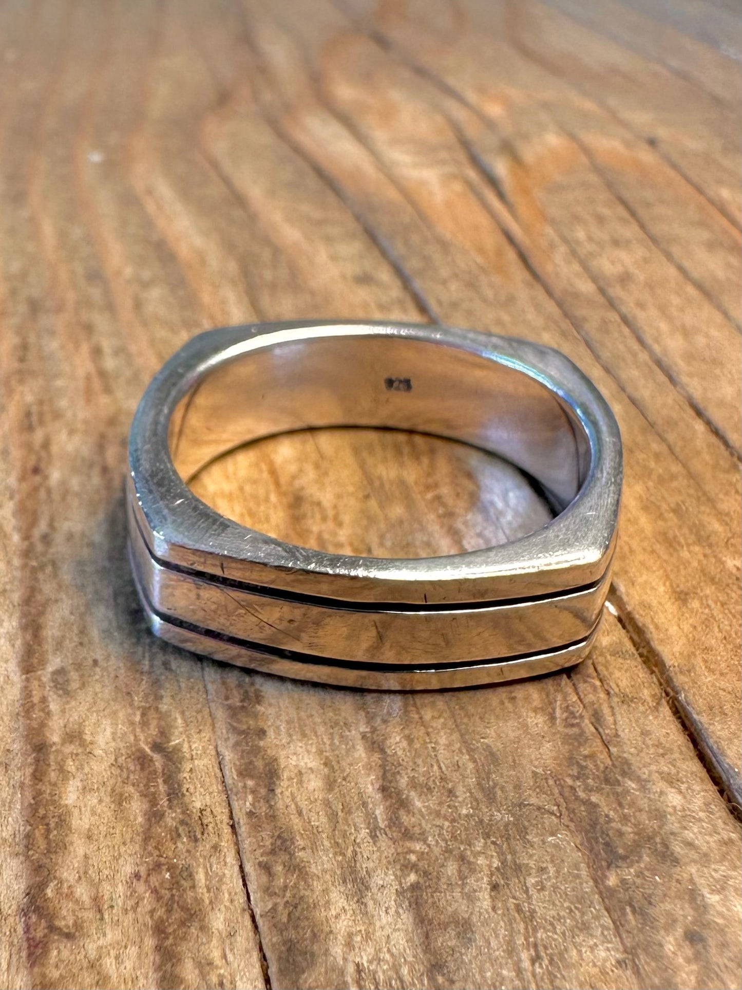 Bandring, quadratisch, liniert, 925er Sterlingsilber, Größe Y