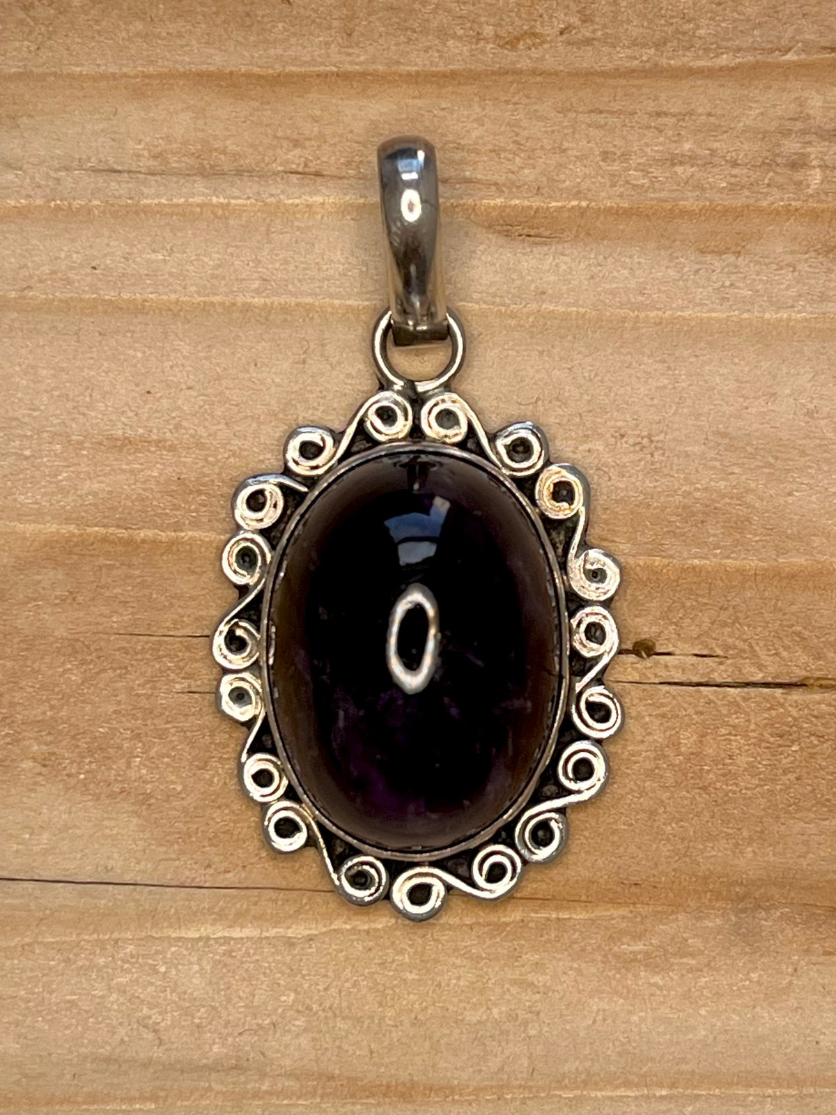 Large Ornate Dark Amethyst 925 Sterling Silver Pendant