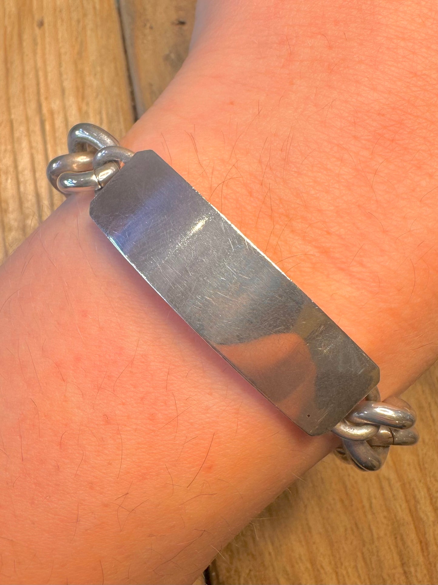 Vintage 1978 Chunky Heavy Identity Curb Chain 925 Sterling Silver 8.2 inch Bracelet