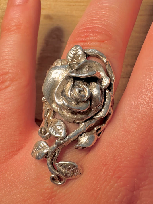 Vintage Long Rose 925 Silver Size O Ring