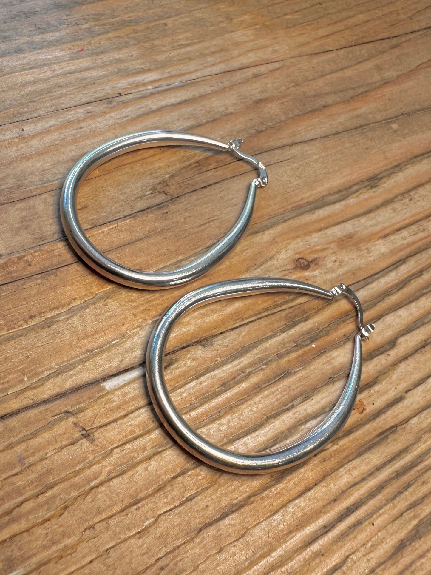 Chunky Teardrop Shaped Hoops 925 Sterling Silver Earrings