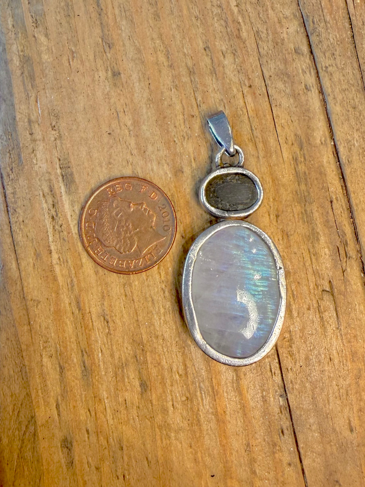 Moonstone and Dark Cabachon 925 Sterling Silver Pendant