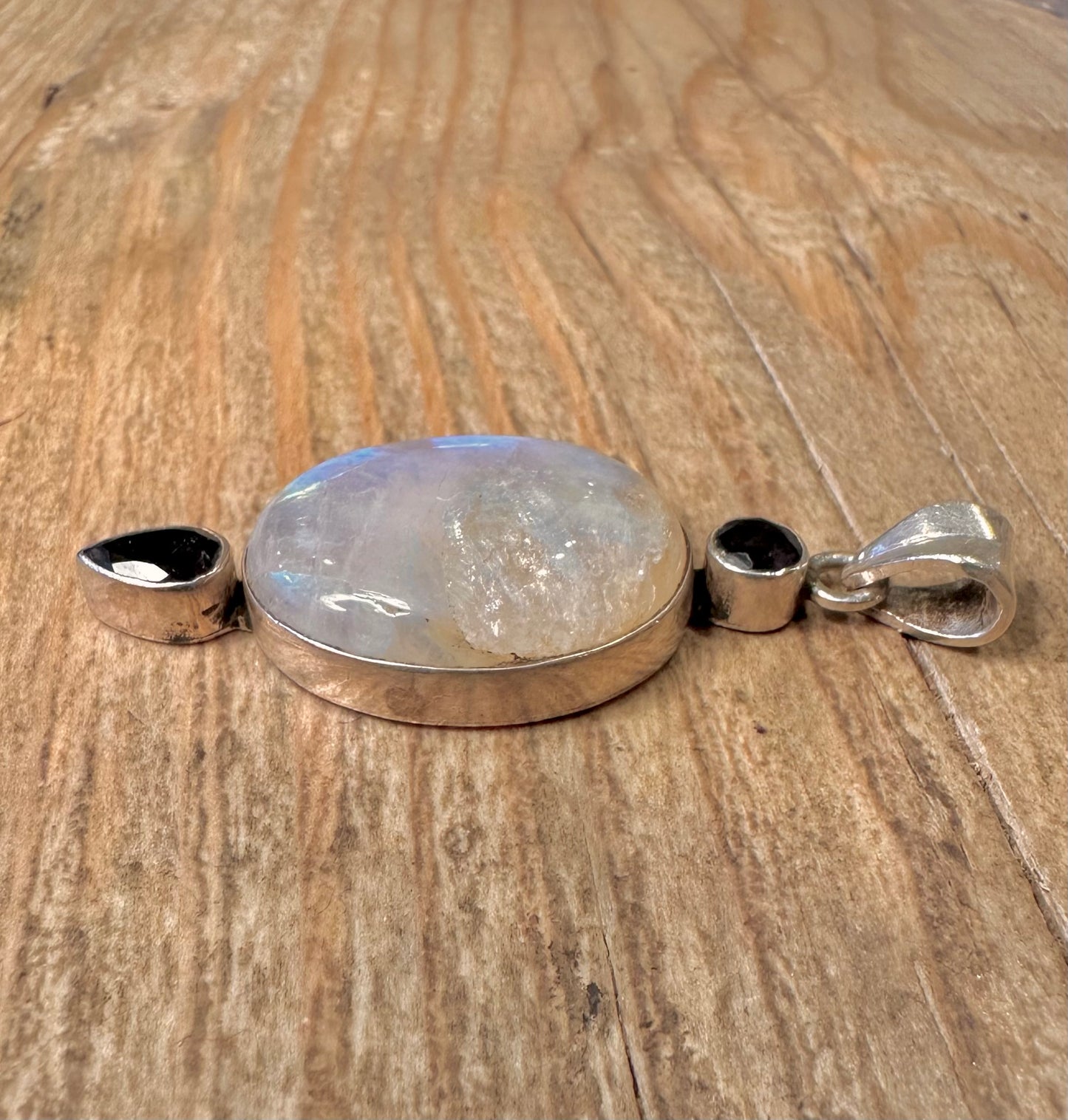 Vintage Moonstone and Dark Blue Stone 925 Sterling Silver Pendant