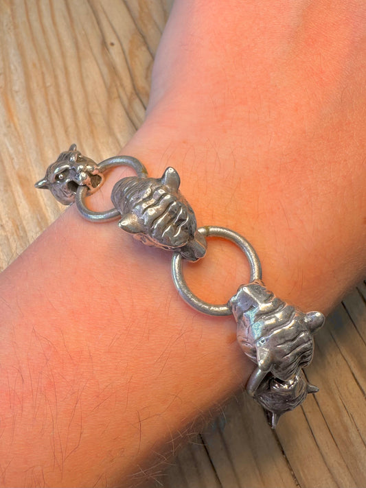 Vintage Tiger Head Link 925 Silver 8 inch Bracelet