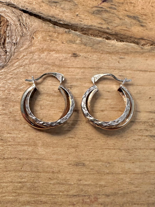 Vintage Overlapping Hoops Gold on 925 Silver Earrings