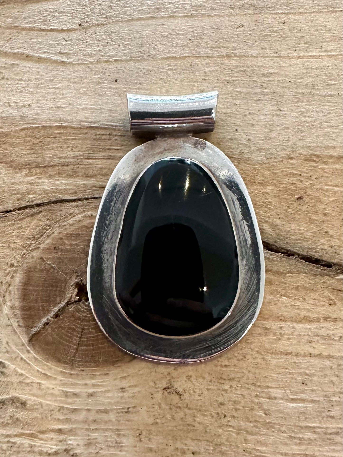 Vintage Black Stone 925 Silver Mavan Art Pendant