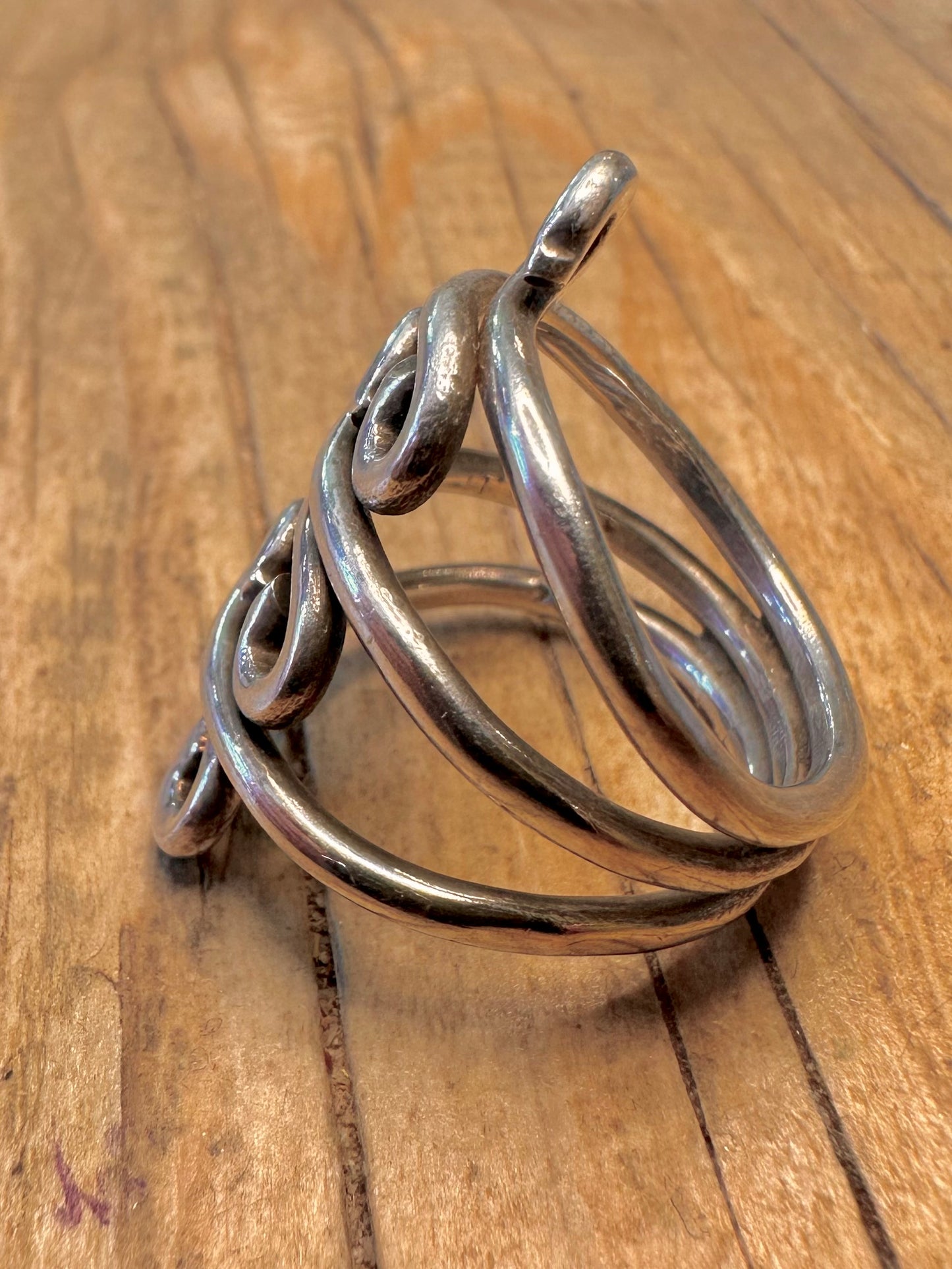Vintage Swirly Layer 925 Sterling Silver Size P1/2 Ring
