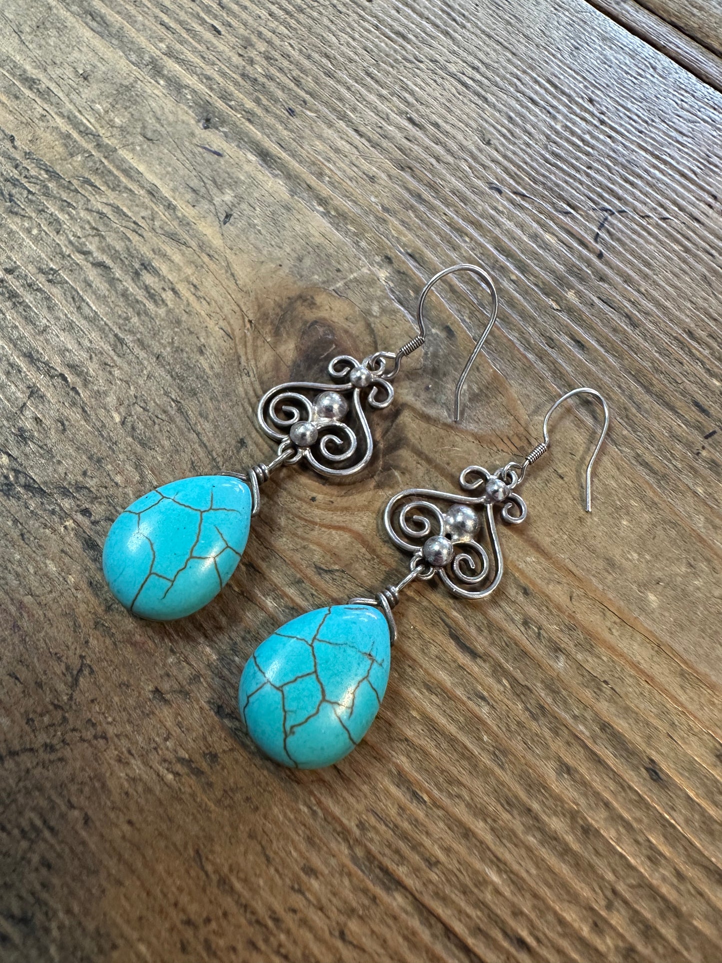 Boho Turquoise Dangle Silver Earrings