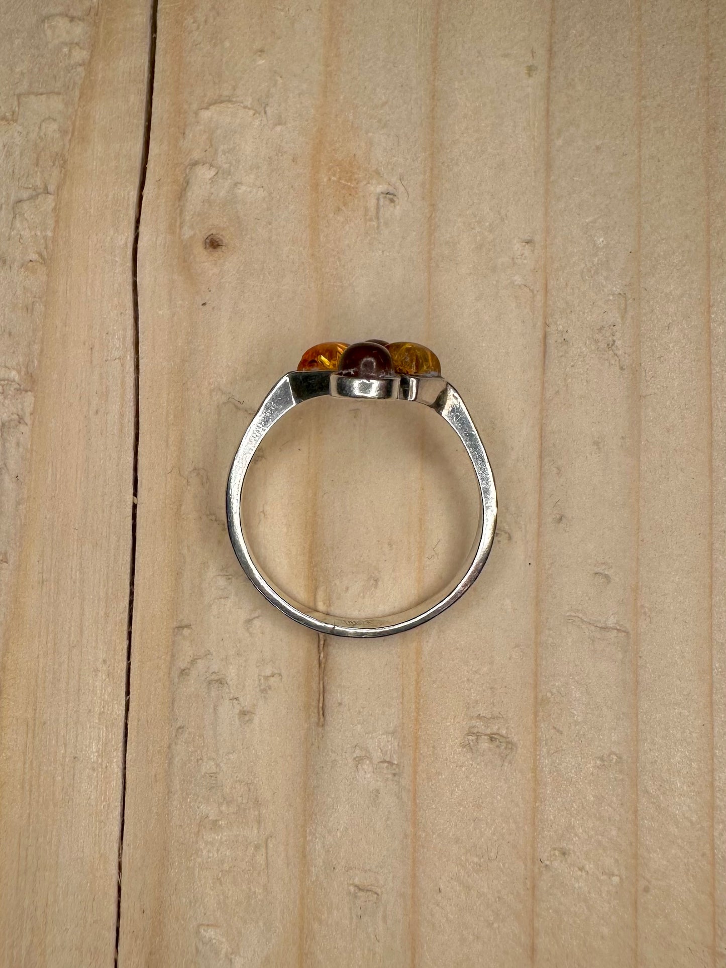 Baltic Amber Cluster 925 Sterling Silver Size Q Ring