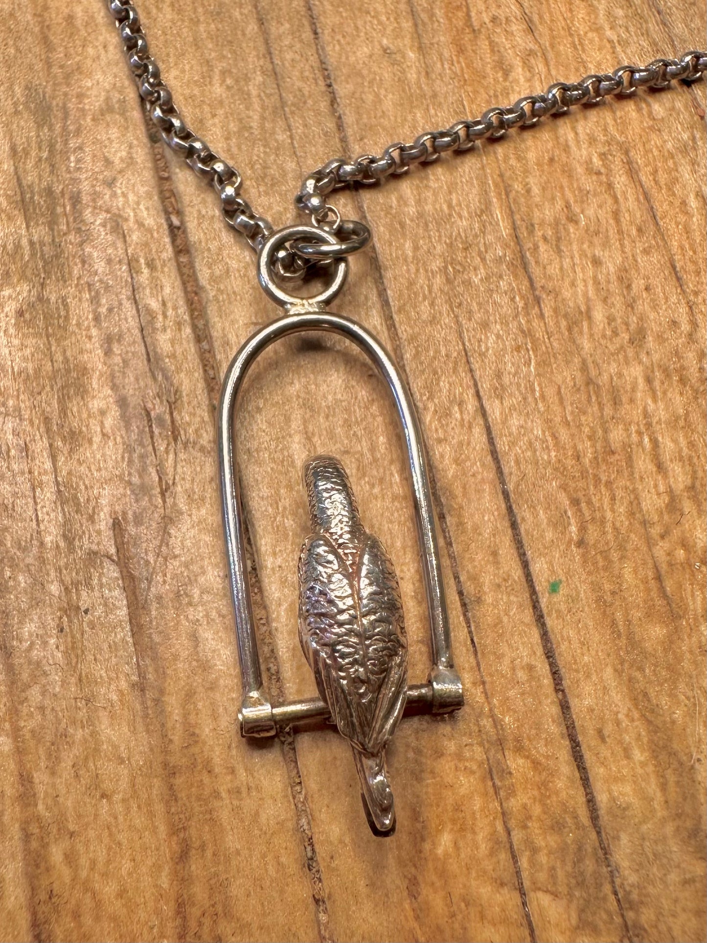 Vintage Vogel auf Stange schwingend Belcher Kette 925 Sterling Silber 47,8 cm Halskette