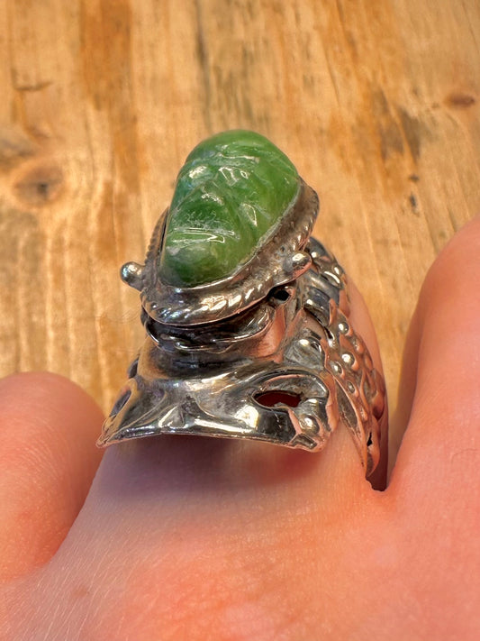 Aztec Green Onyx Poison Ring Orange Mexico 925 Sterling Silver Size R Adjustable Ring