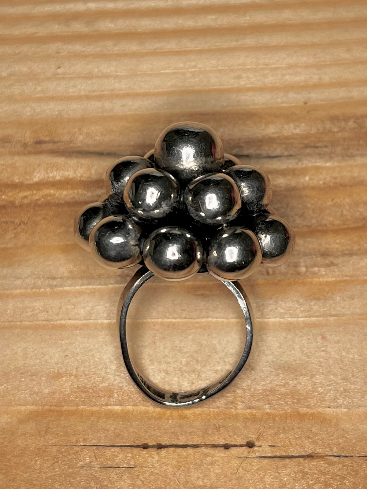 Large Bobble Cluster 925 Mexico Sterling Silver Adjustable Ring