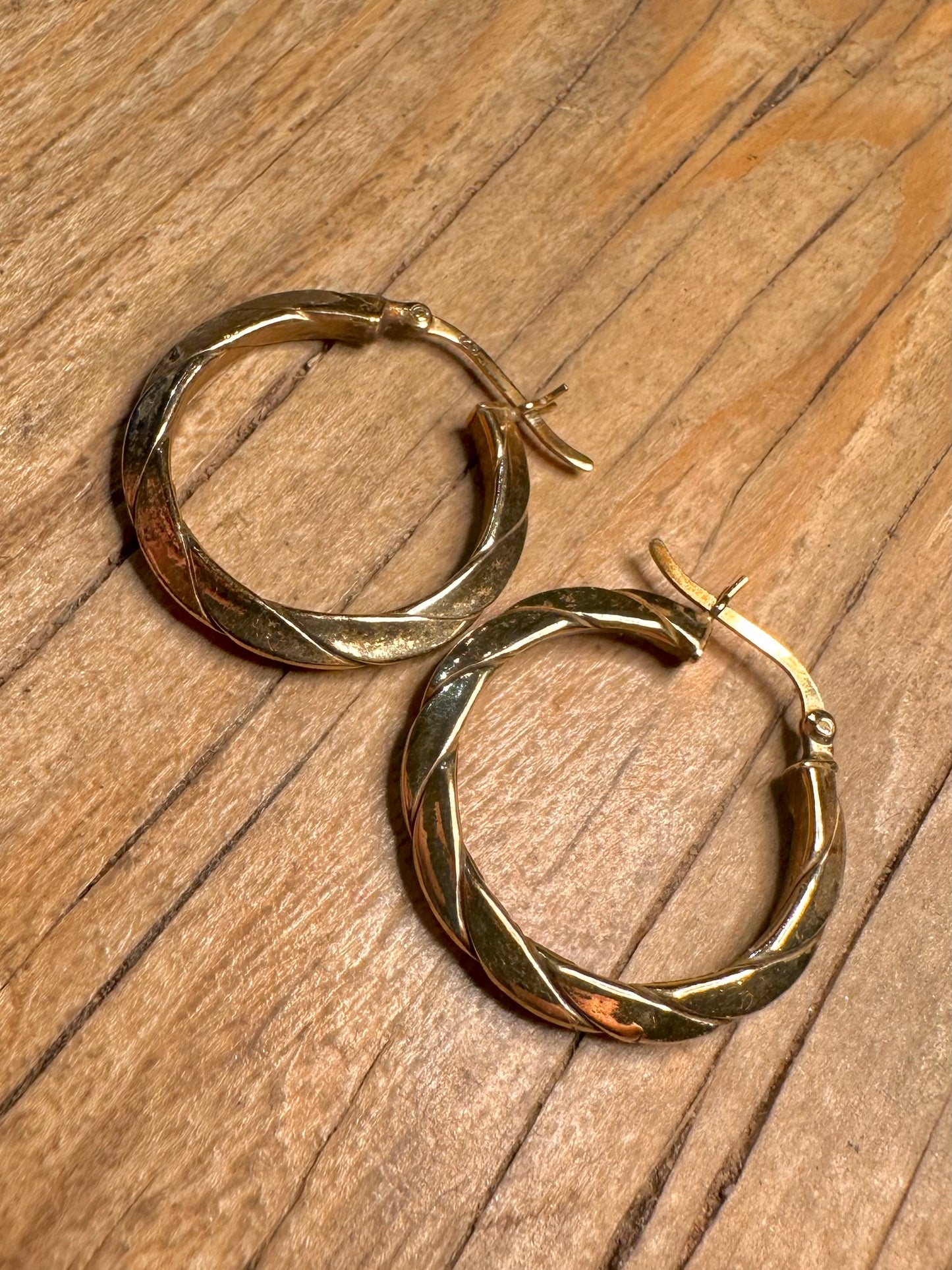 Vintage Twisted Style Hoops Gold on 925 Sterling Silver Earrings