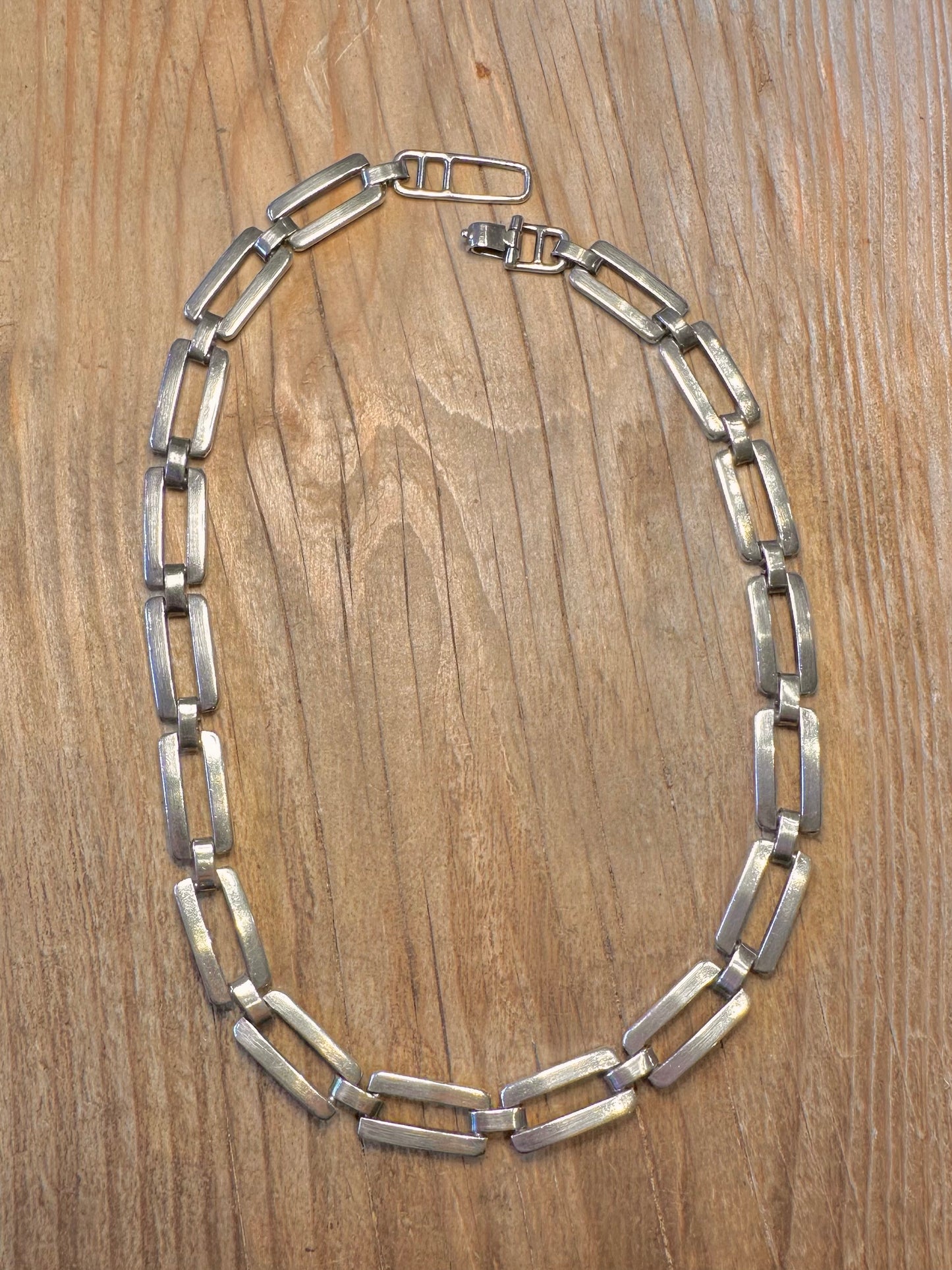 Modernistische Rechteck-Gliederkette aus 925er Sterlingsilber, 17,3 Zoll, von 1987