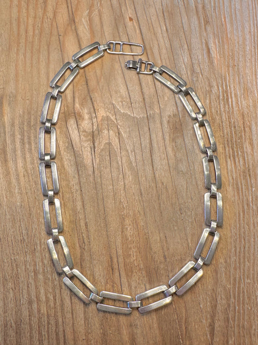 Modernist 1987 Rectangle Link 925 Sterling Silver 17.3 inch Necklace