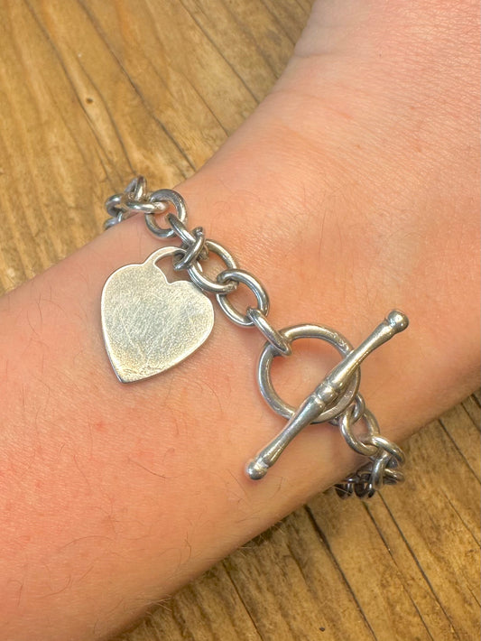 Belcher T Bar and Heart 925 Sterling Silver 8.75 inch Bracelet