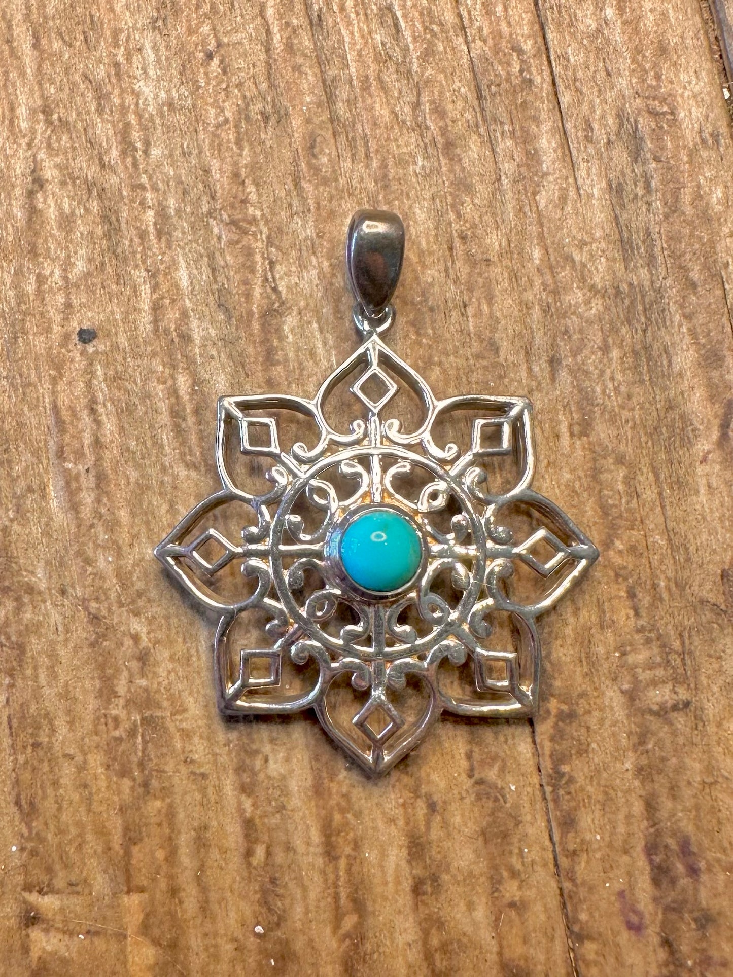 Turquoise Intricate Floral Design 925 Sterling Silver Pendant