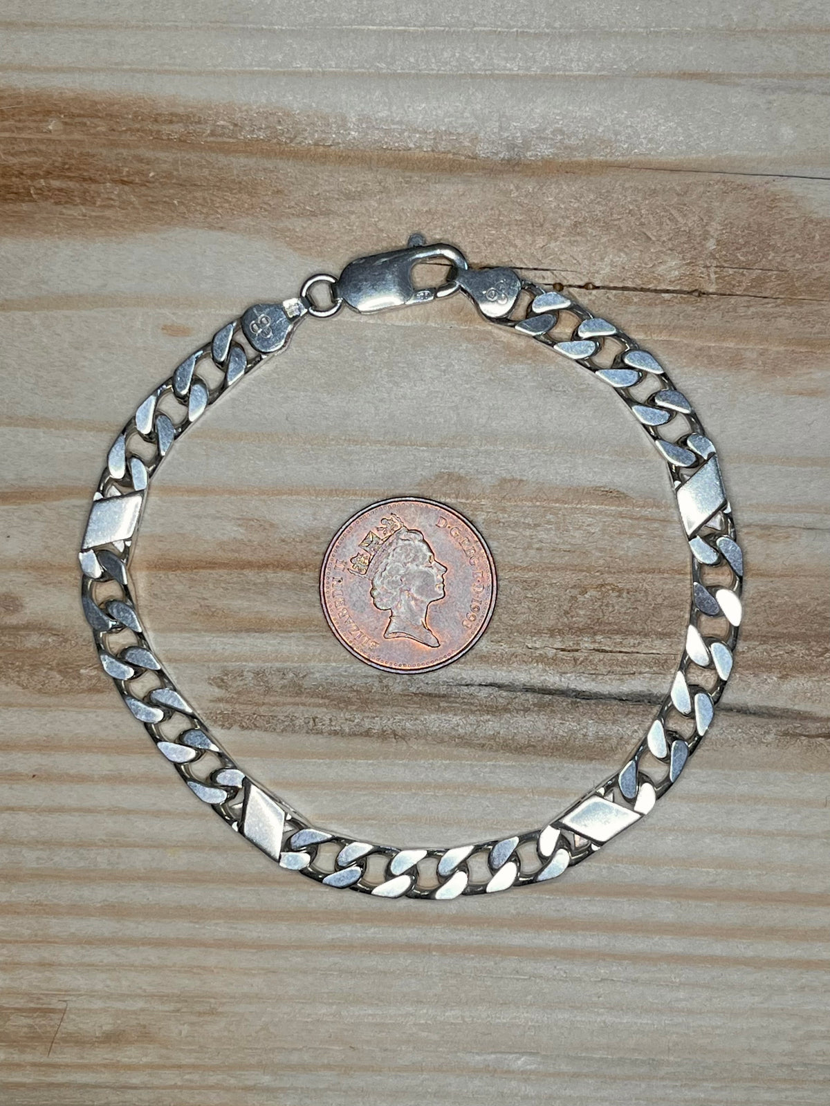 Unique Flat Curb Link Chain 925 ITALY Sterling Silver 8.5 inch Bracelet