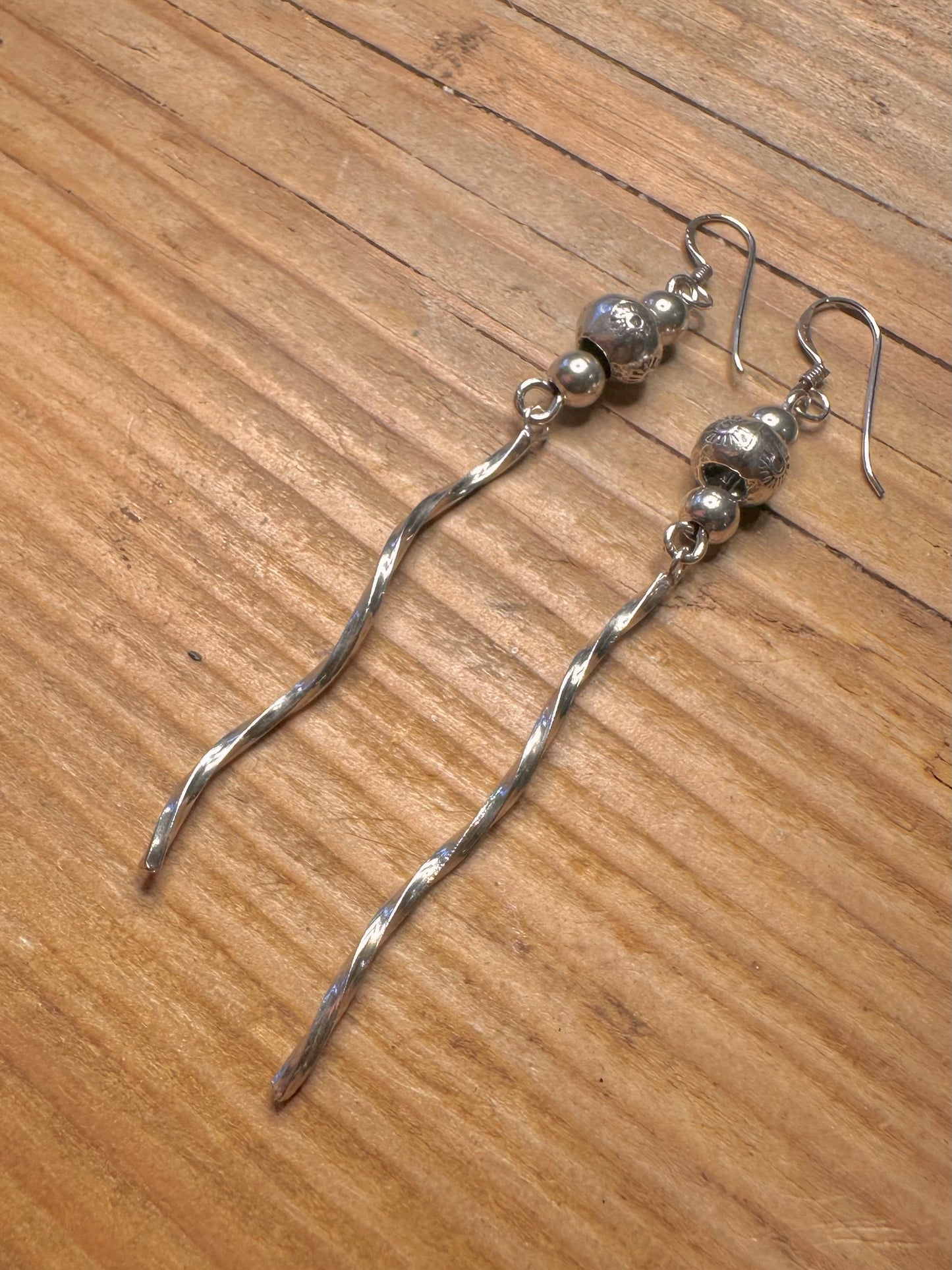 Vintage Twisted Engraved Ball 925 Sterling Silver Earrings