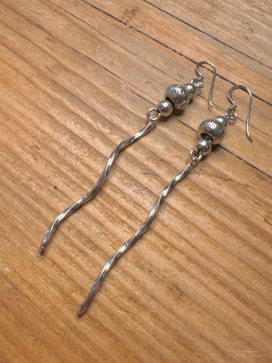 Vintage Twisted Engraved Ball 925 Sterling Silver Earrings