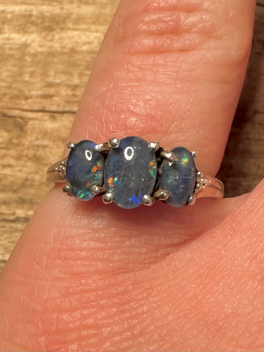 Vintage Blue Opal 925 Silver Size N1/2 Ring