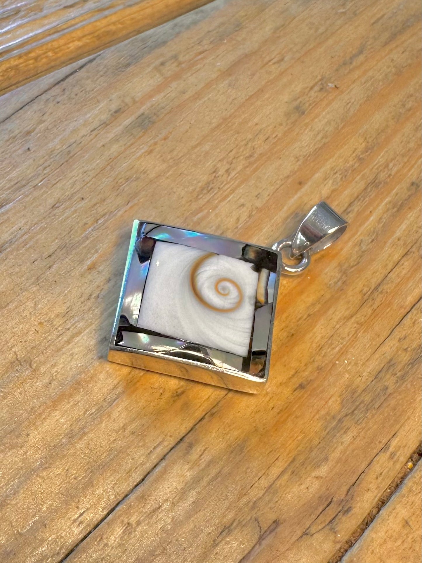 Square Shiva Shell and Abalone 925 Sterling Silver Pendant