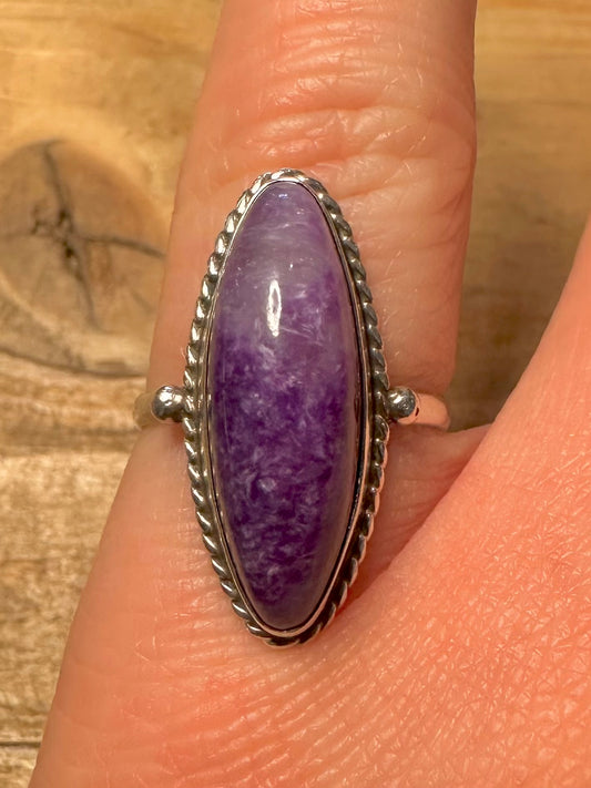 Vintage Charoite Elongated 925 Silver Size N Ring